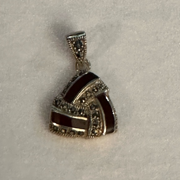 Garnet Red and Sterling Marcasite Pendent - Picture 1 of 4